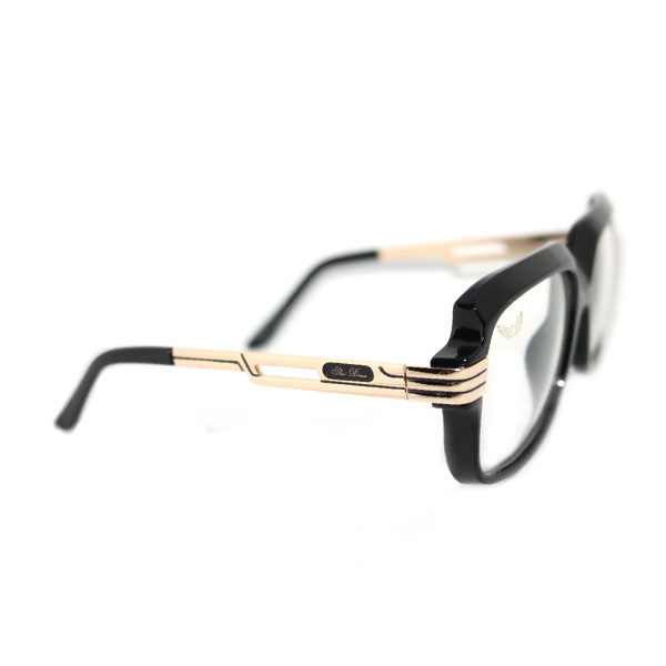 Shari Dionne Big Meech glasses with black and gold frame. Lil Meech wore similar glasses in BMF. Side view of the iconic glasses