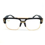 Oversized blue light glasses with black and gold frame. Name the Larry Hover glasses for there larger than life stye